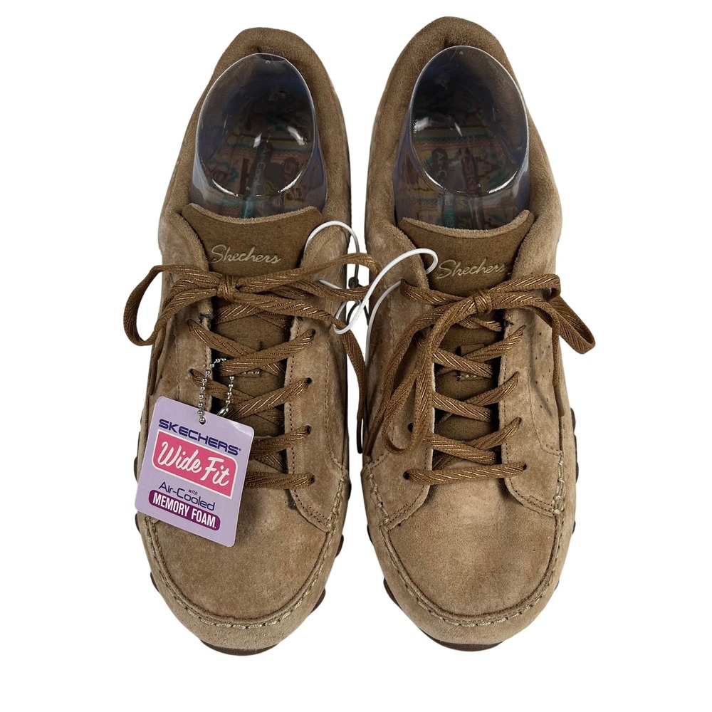 Skechers Bikers Brown Suede Wide Fit Memory Foam Hiking Sneakers Womens 10